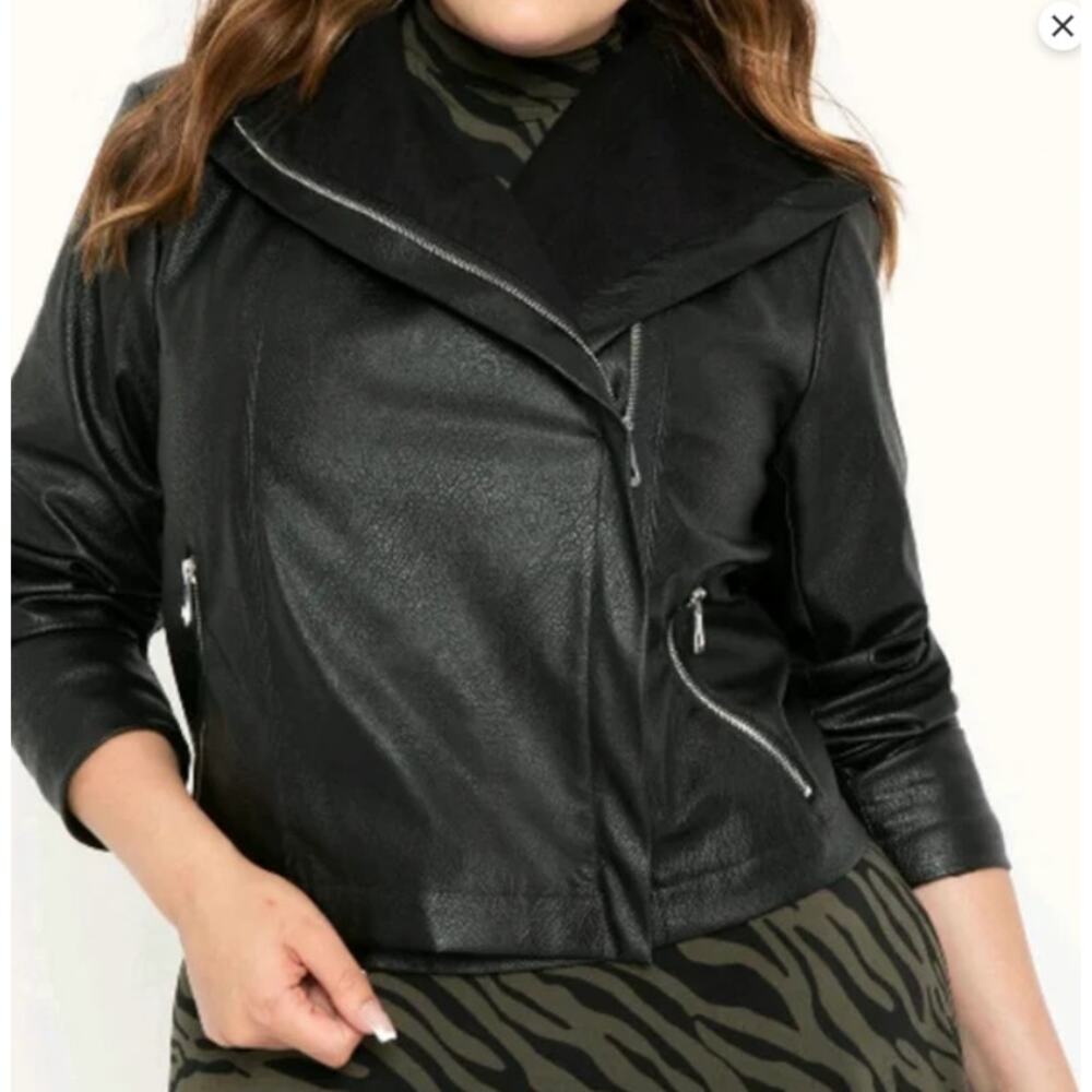 Eloquii Black Faux Vegan Leather Asymmetrical Moto Jacket Size 18